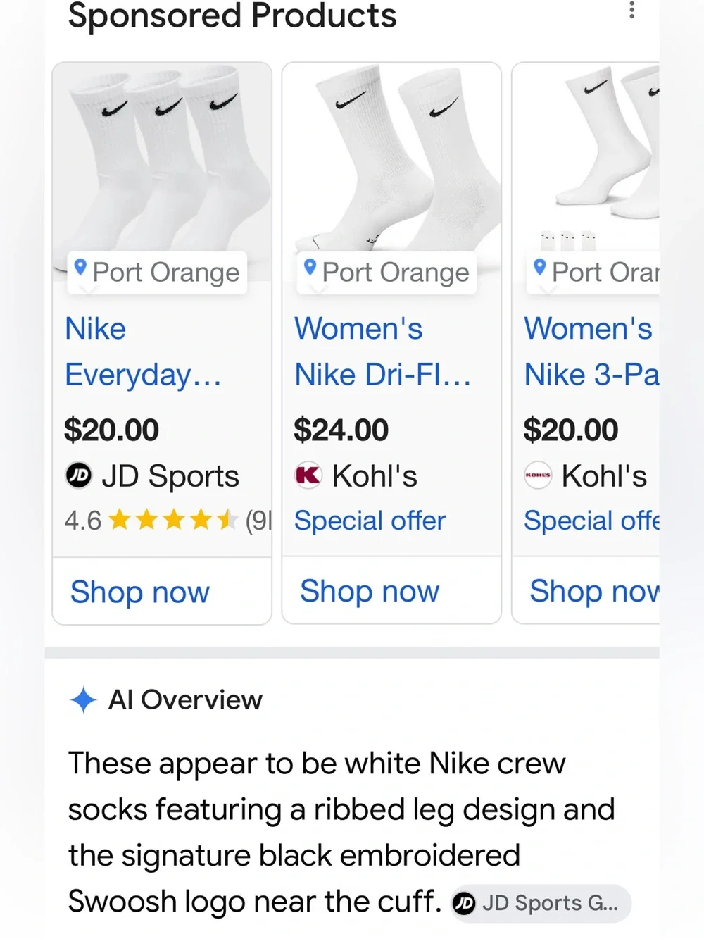 #3252**Nike White Crew Socks with Black Swoosh - Triple Pack